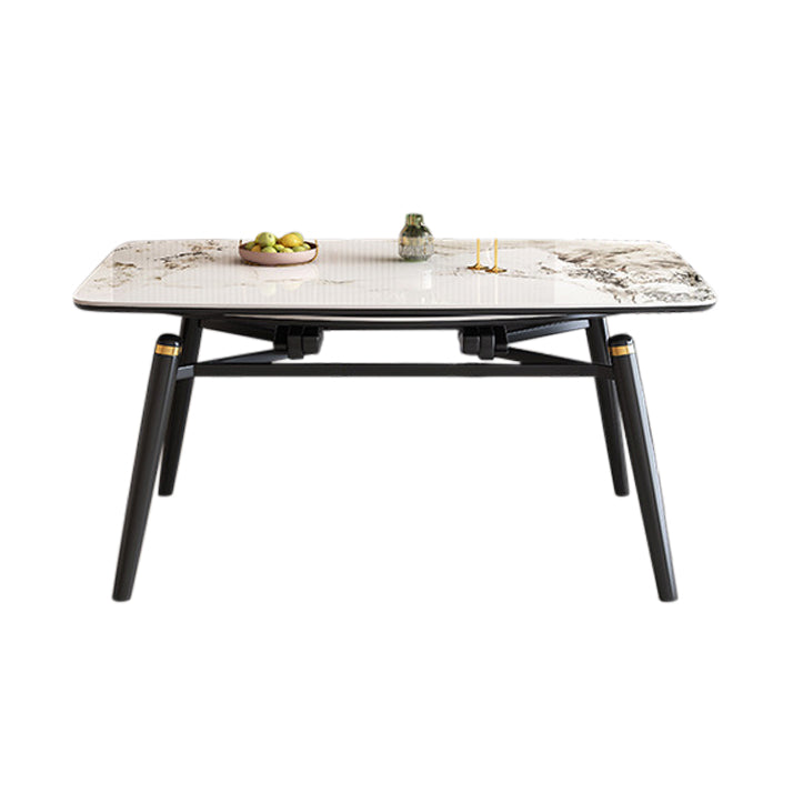 Tavolo da pranzo moderno allungabile in pietra con base in legno per sala da pranzo