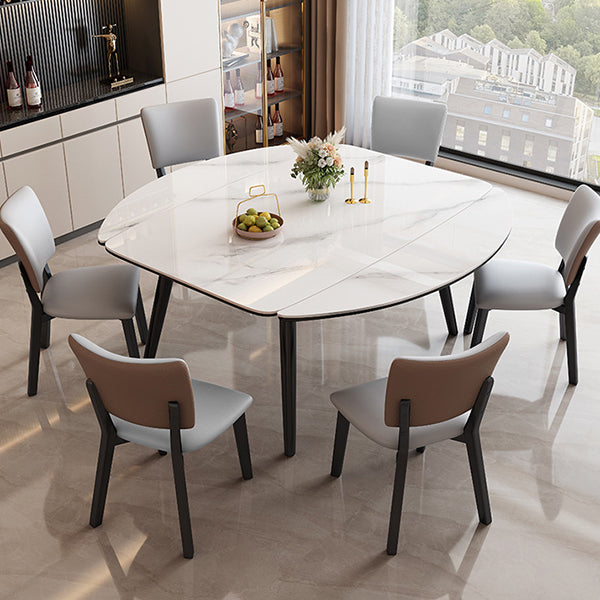 Tavolo da pranzo moderno allungabile in pietra con base in legno per sala da pranzo