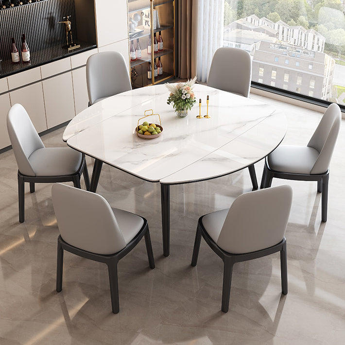 Tavolo da pranzo moderno allungabile in pietra con base in legno per sala da pranzo