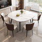 Tavolo da pranzo moderno allungabile in pietra con base in legno per sala da pranzo