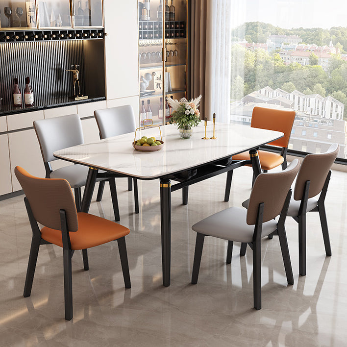 Tavolo da pranzo moderno allungabile in pietra con base in legno per sala da pranzo