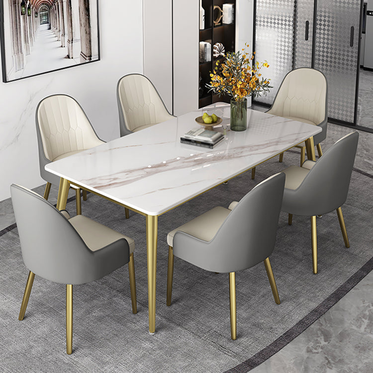 Slate and Metal Table Glam Style Minimalist Rectangular Dining Table 55.1"L x 31.5"W x 29.5"H Without Chairs Clearhalo 'Dining Tables & Seating' 'Dining Tables' 'dining_table' 'furn' 'furn_dining_table' 'Furniture' 'Kitchen & Dining Furniture' 6266317