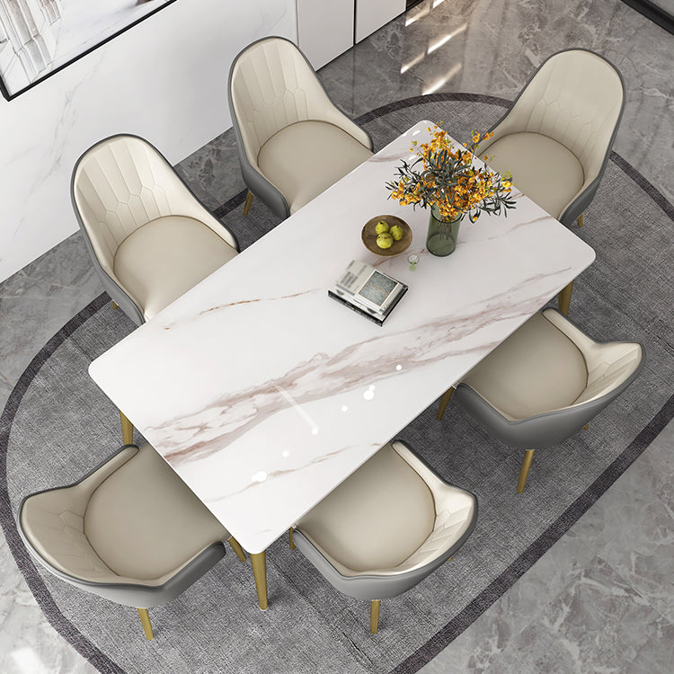 Slate and Metal Table Glam Style Minimalist Rectangular Dining Table Clearhalo 'Dining Tables & Seating' 'Dining Tables' 'dining_table' 'furn' 'furn_dining_table' 'Furniture' 'Kitchen & Dining Furniture' 6266318