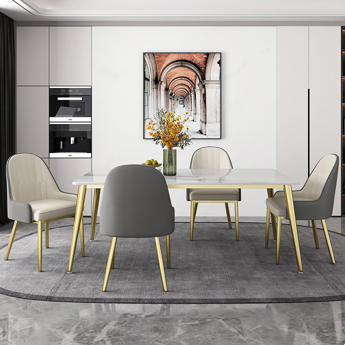 Slate and Metal Table Glam Style Minimalist Rectangular Dining Table 63"L x 31.5"W x 29.5"H Without Chairs Clearhalo 'Dining Tables & Seating' 'Dining Tables' 'dining_table' 'furn' 'furn_dining_table' 'Furniture' 'Kitchen & Dining Furniture' 6266320