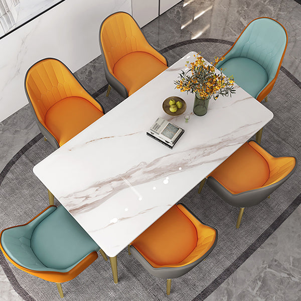 Slate and Metal Table Glam Style Minimalist Rectangular Dining Table Clearhalo 'Dining Tables & Seating' 'Dining Tables' 'dining_table' 'furn' 'furn_dining_table' 'Furniture' 'Kitchen & Dining Furniture' 6266326