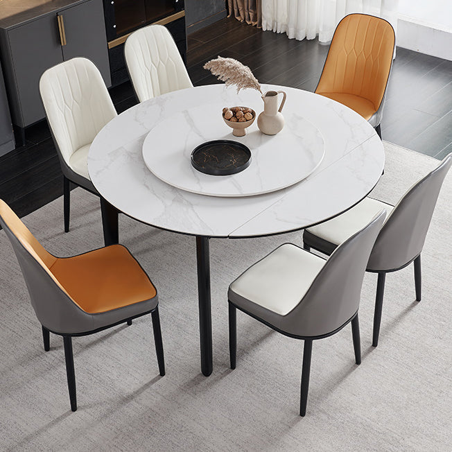 Slate and Wood Table Modern Minimalist Home Retractable Round Dining Table 59.1"L x 59.1"W x 29.5"H Lazy Susan Without Chairs Clearhalo 'Dining Tables & Seating' 'Dining Tables' 'dining_table' 'furn' 'furn_dining_table' 'Furniture' 'Kitchen & Dining Furniture' 6266332