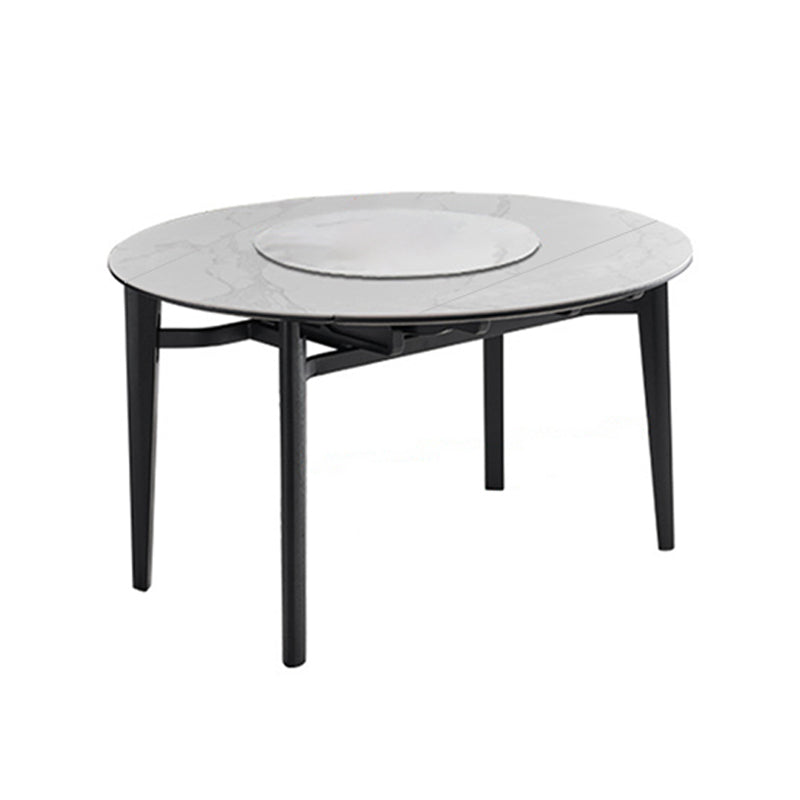 Slate and Wood Table Modern Minimalist Home Retractable Round Dining Table 51.2"L x 51.2"W x 29.5"H Lazy Susan Without Chairs Clearhalo 'Dining Tables & Seating' 'Dining Tables' 'dining_table' 'furn' 'furn_dining_table' 'Furniture' 'Kitchen & Dining Furniture' 6266333
