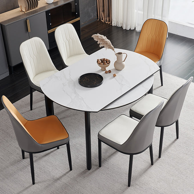 Slate and Wood Table Modern Minimalist Home Retractable Round Dining Table 47.2"L x 47.2"W x 29.5"H Extension Without Chairs Clearhalo 'Dining Tables & Seating' 'Dining Tables' 'dining_table' 'furn' 'furn_dining_table' 'Furniture' 'Kitchen & Dining Furniture' 6266334