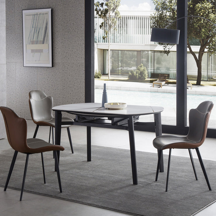 Slate and Wood Table Modern Minimalist Home Retractable Round Dining Table 59.1"L x 59.1"W x 29.5"H Extension Without Chairs Clearhalo 'Dining Tables & Seating' 'Dining Tables' 'dining_table' 'furn' 'furn_dining_table' 'Furniture' 'Kitchen & Dining Furniture' 6266336