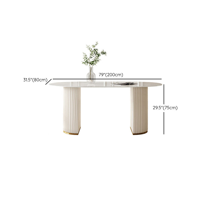 Luxury Double Pedestal Dining Table Oval Sintered Stone Kitchen Desk