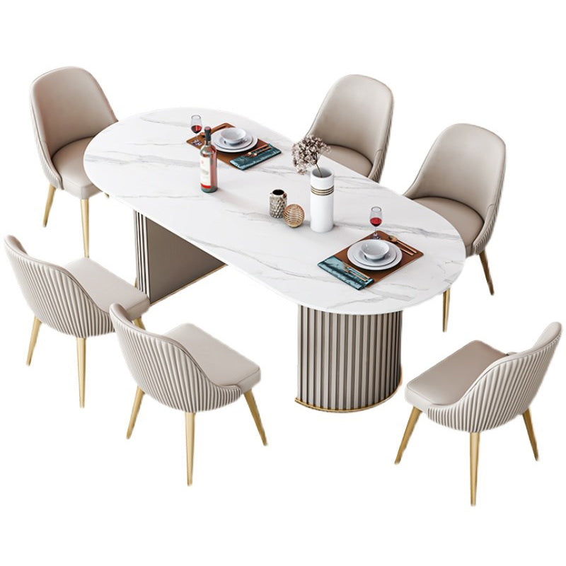 Slate and Metal Table Modern Minimalist Home Oval Dining Table