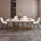 Rectangle Trestle Base Dining Table Glam Style Stone Kitchen Desk Gold 55.1"L x 31.5"W x 29.5"H Without Chairs Clearhalo 'Dining Tables & Seating' 'Dining Tables' 'dining_table' 'furn' 'furn_dining_table' 'Furniture' 'Kitchen & Dining Furniture' 6266375