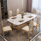 Rectangle Trestle Base Dining Table Glam Style Stone Kitchen Desk Gold 70.9"L x 35.4"W x 29.5"H Without Chairs Clearhalo 'Dining Tables & Seating' 'Dining Tables' 'dining_table' 'furn' 'furn_dining_table' 'Furniture' 'Kitchen & Dining Furniture' 6266376