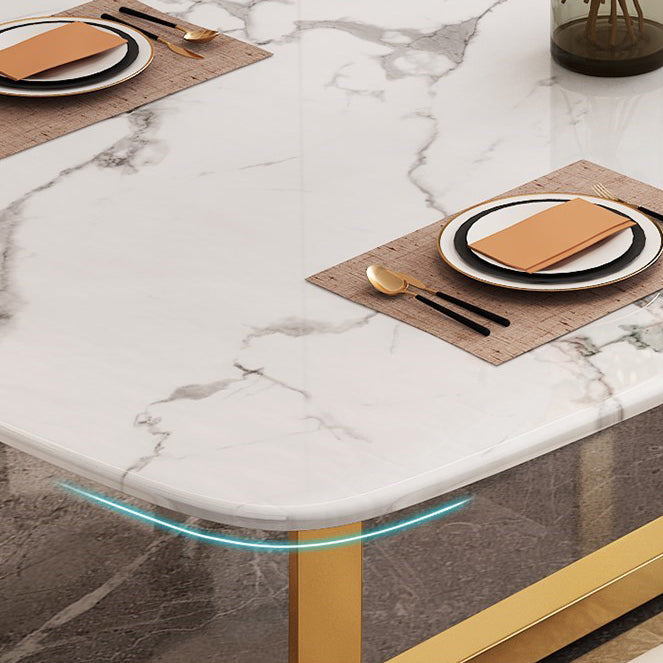 Rectangle Trestle Base Dining Table Glam Style Stone Kitchen Desk Clearhalo 'Dining Tables & Seating' 'Dining Tables' 'dining_table' 'furn' 'furn_dining_table' 'Furniture' 'Kitchen & Dining Furniture' 6266380