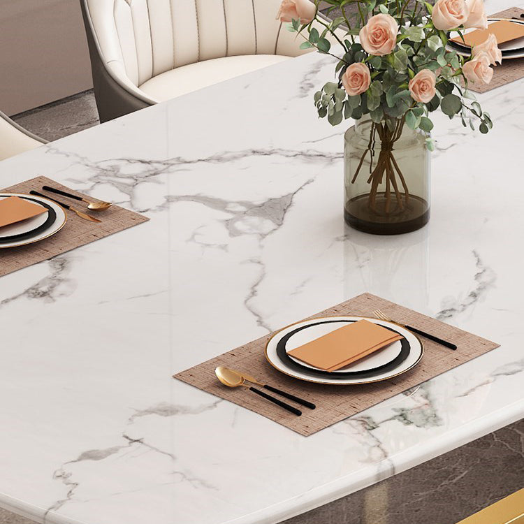 Rectangle Trestle Base Dining Table Glam Style Stone Kitchen Desk Clearhalo 'Dining Tables & Seating' 'Dining Tables' 'dining_table' 'furn' 'furn_dining_table' 'Furniture' 'Kitchen & Dining Furniture' 6266381