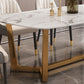 Rectangle Trestle Base Dining Table Glam Style Stone Kitchen Desk Clearhalo 'Dining Tables & Seating' 'Dining Tables' 'dining_table' 'furn' 'furn_dining_table' 'Furniture' 'Kitchen & Dining Furniture' 6266382