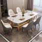 Rectangle Trestle Base Dining Table Glam Style Stone Kitchen Desk Clearhalo 'Dining Tables & Seating' 'Dining Tables' 'dining_table' 'furn' 'furn_dining_table' 'Furniture' 'Kitchen & Dining Furniture' 6266387