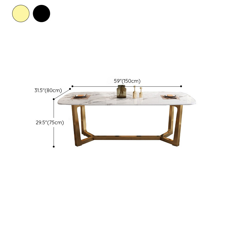 Rectangle Trestle Base Dining Table Glam Style Stone Kitchen Desk Clearhalo 'Dining Tables & Seating' 'Dining Tables' 'dining_table' 'furn' 'furn_dining_table' 'Furniture' 'Kitchen & Dining Furniture' 6266392