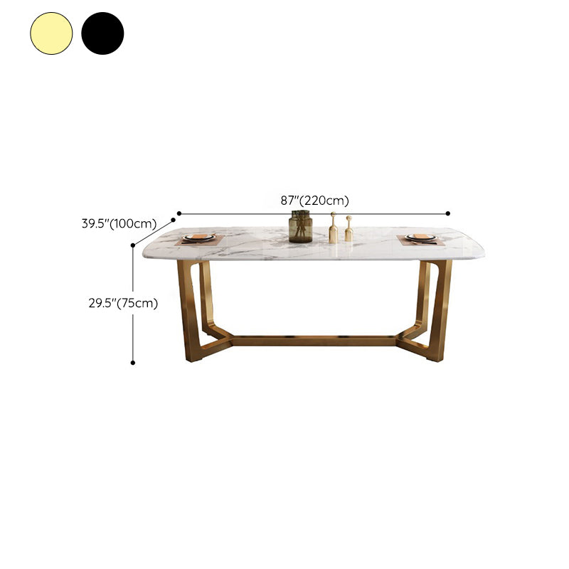 Rectangle Trestle Base Dining Table Glam Style Stone Kitchen Desk Clearhalo 'Dining Tables & Seating' 'Dining Tables' 'dining_table' 'furn' 'furn_dining_table' 'Furniture' 'Kitchen & Dining Furniture' 6266396