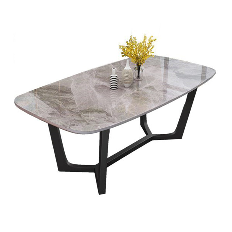 Escritorio de comedor con base de caballete rectangular de mesa fija de piedra sinterizada de lujo