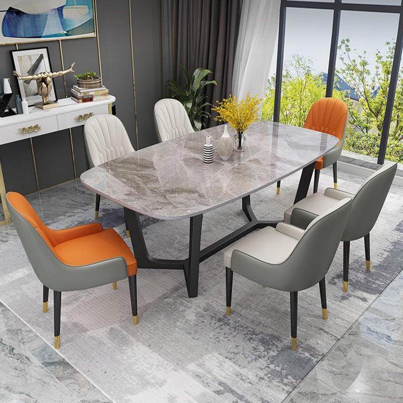 Escritorio de comedor con base de caballete rectangular de mesa fija de piedra sinterizada de lujo