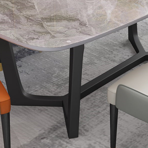 Escritorio de comedor con base de caballete rectangular de mesa fija de piedra sinterizada de lujo