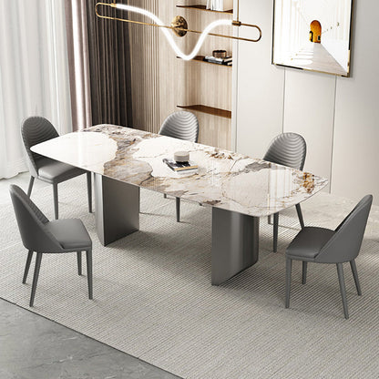 Luxury Double Pedestal Dining Table Sintered Stone Fixed Home Desk