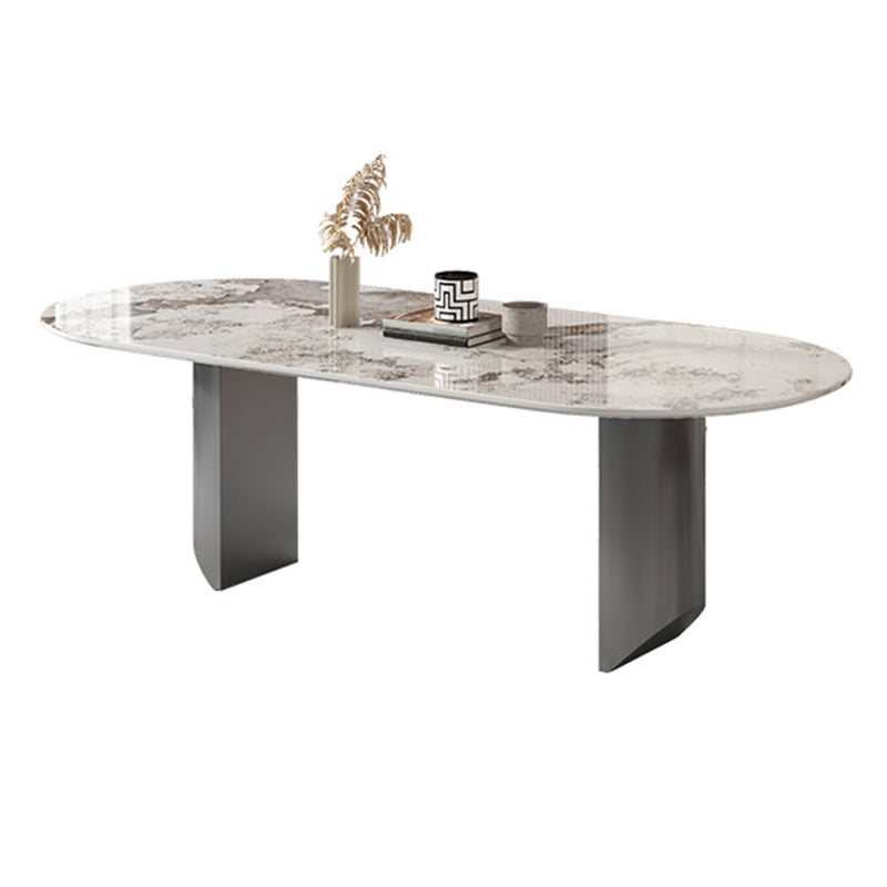 Luxury Double Pedestal Dining Table Sintered Stone Fixed Home Desk