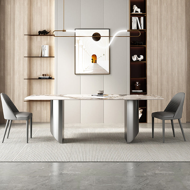 Luxury Double Pedestal Dining Table Sintered Stone Fixed Home Desk