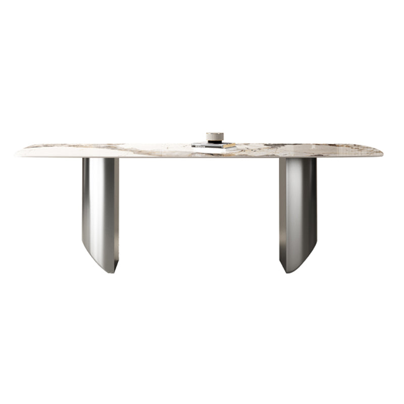 Luxury Double Pedestal Dining Table Sintered Stone Fixed Home Desk