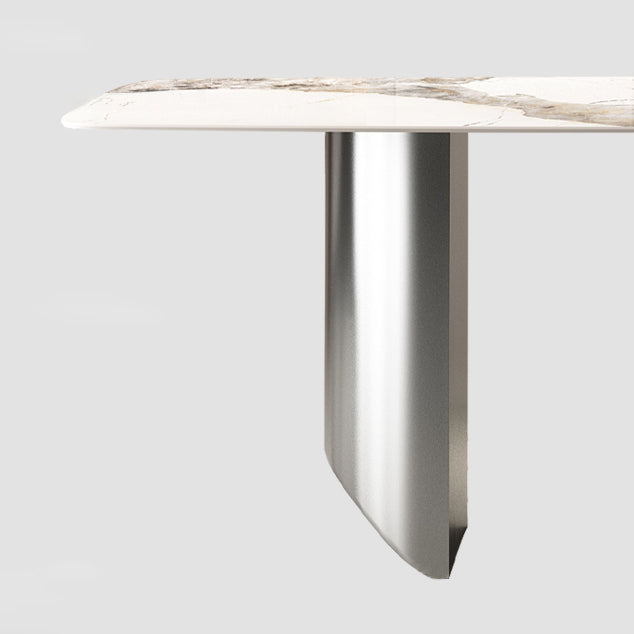 Luxury Double Pedestal Dining Table Sintered Stone Fixed Home Desk