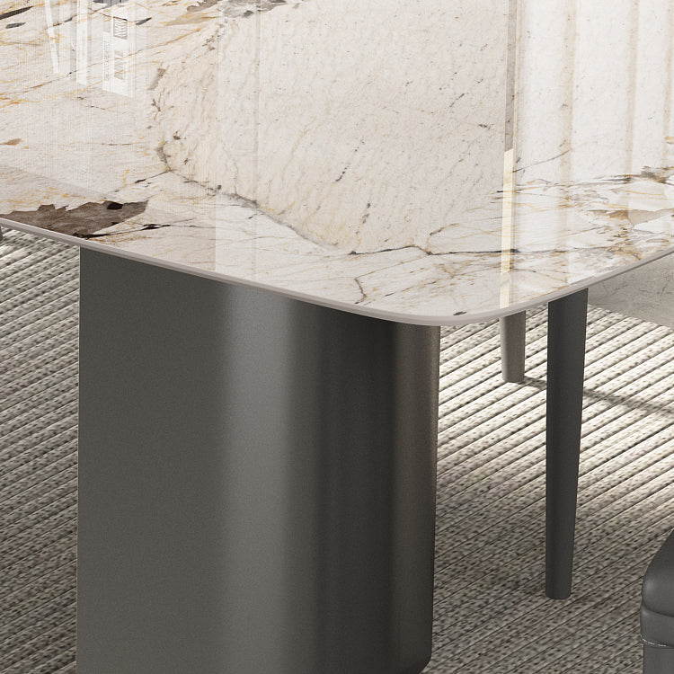 Luxury Double Pedestal Dining Table Sintered Stone Fixed Home Desk