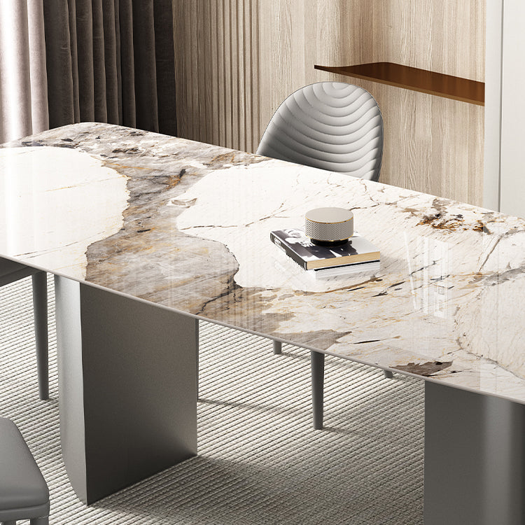 Luxury Double Pedestal Dining Table Sintered Stone Fixed Home Desk