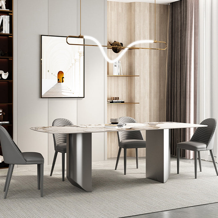 Luxury Double Pedestal Dining Table Sintered Stone Fixed Home Desk