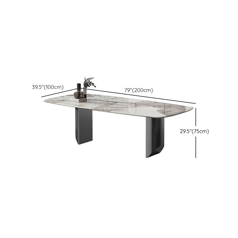 Luxury Double Pedestal Dining Table Sintered Stone Fixed Home Desk