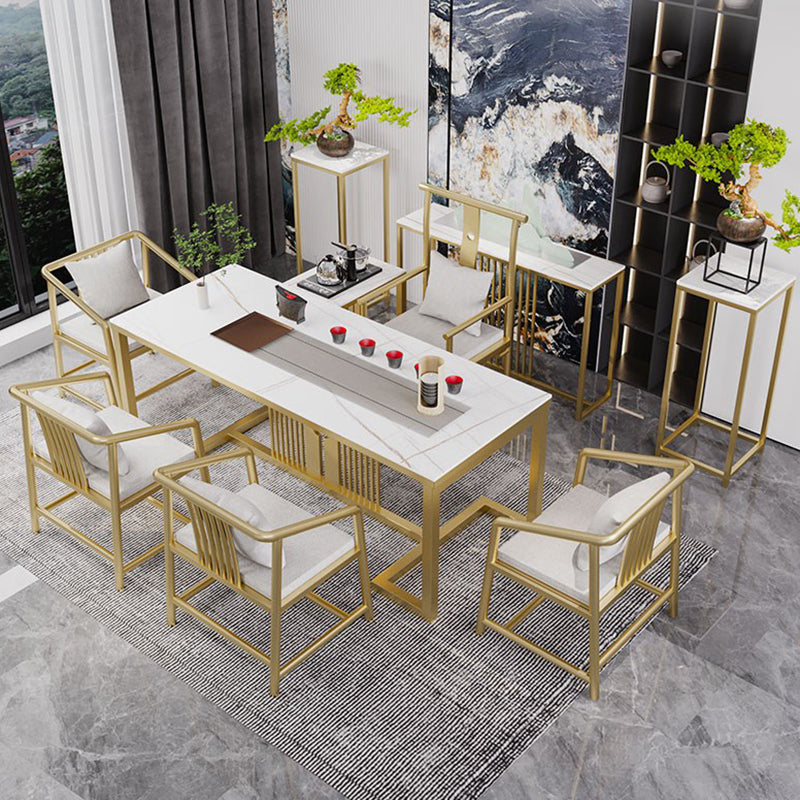Slate and Metal Table Glam Style Home Rectangular Dining Table