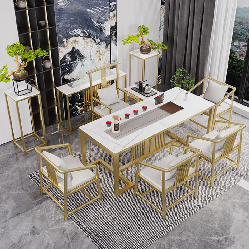 Slate and Metal Table Glam Style Home Rectangular Dining Table