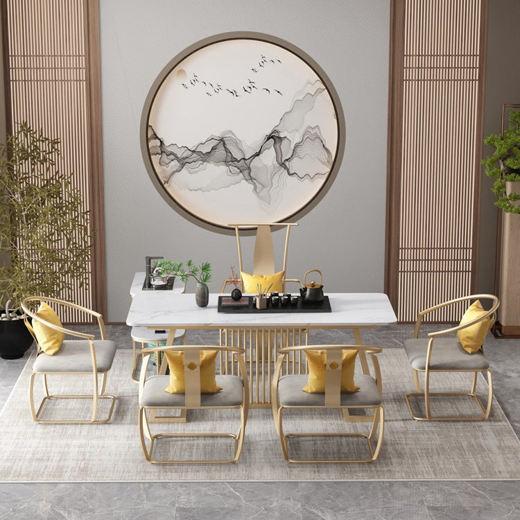 Metal and Slate Table Glam Style Home Minimalist Rectangular Dining Table