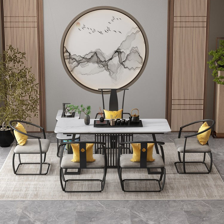 Metal and Slate Table Glam Style Home Minimalist Rectangular Dining Table