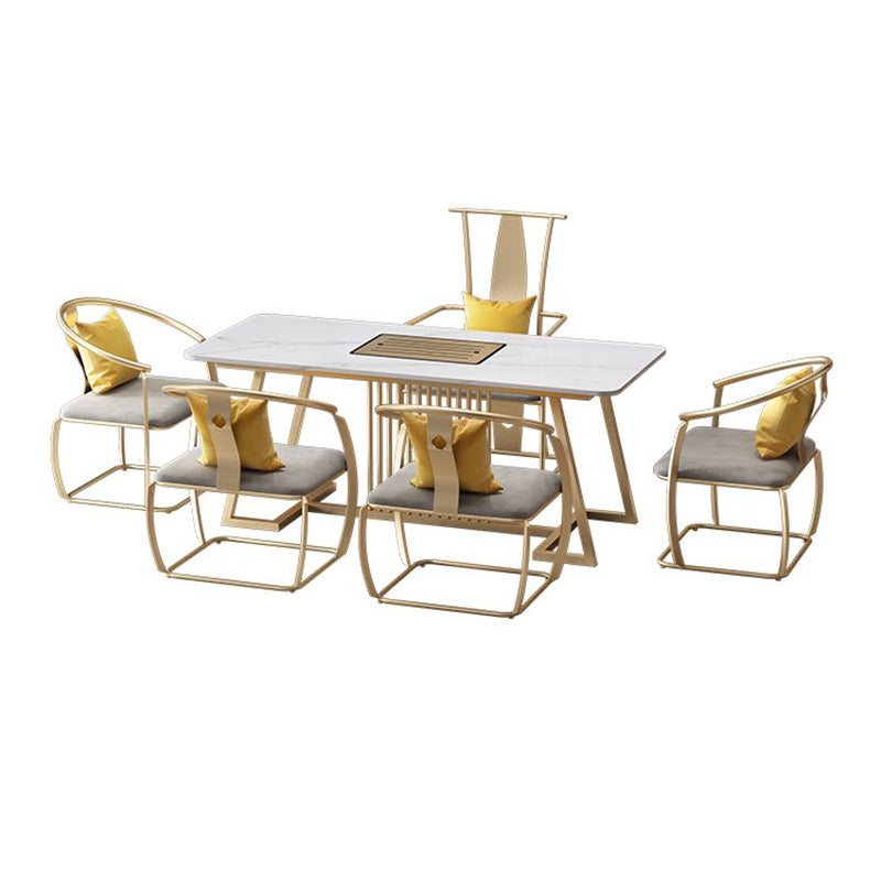 Metal and Slate Table Glam Style Home Minimalist Rectangular Dining Table