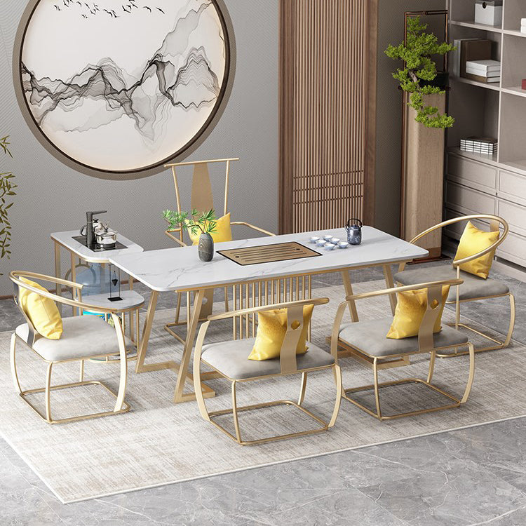 Metal and Slate Table Glam Style Home Minimalist Rectangular Dining Table
