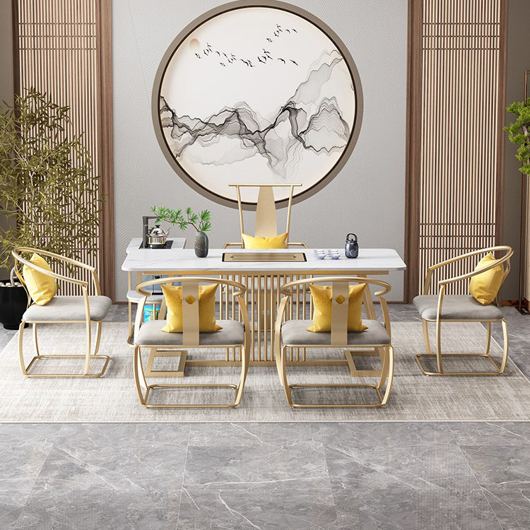 Metal and Slate Table Glam Style Home Minimalist Rectangular Dining Table