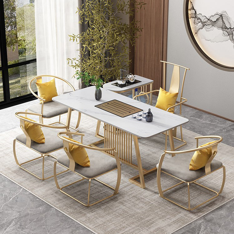 Metal and Slate Table Glam Style Home Minimalist Rectangular Dining Table