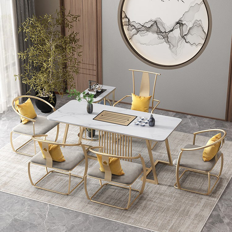 Metal and Slate Table Glam Style Home Minimalist Rectangular Dining Table