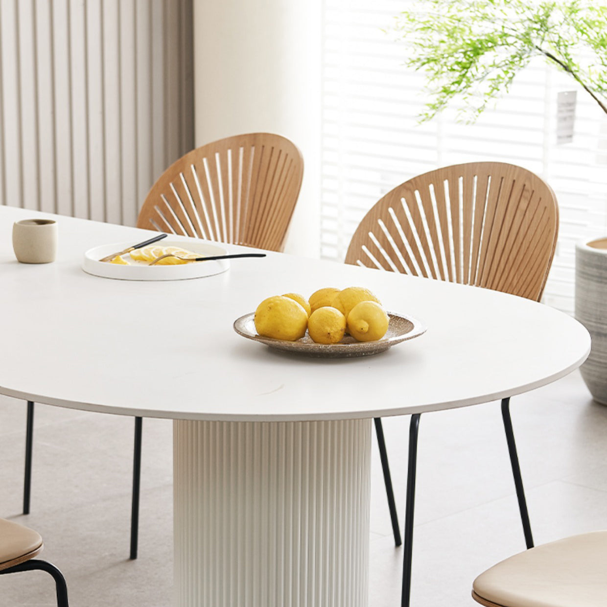 White Home Simplicity Fixed Table Sintered Stone Dining Room Desk