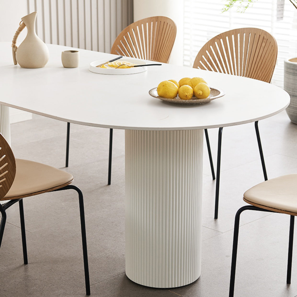 White Home Simplicity Fixed Table Sintered Stone Dining Room Desk