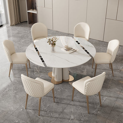 Metal and Slate Table Modern Home Retractable Round Dining Table