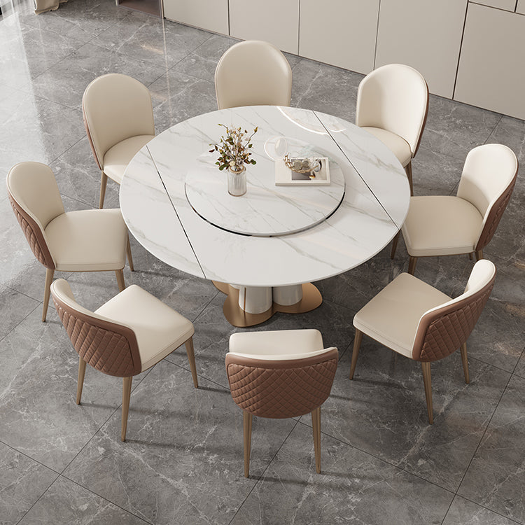 Metal and Slate Table Modern Home Retractable Round Dining Table
