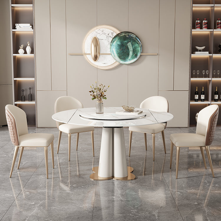 Metal and Slate Table Modern Home Retractable Round Dining Table