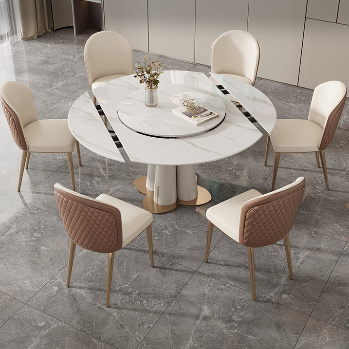 Metal and Slate Table Modern Home Retractable Round Dining Table